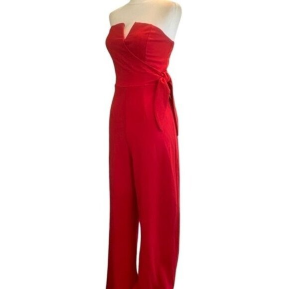 Trixxi Pants - Trixxi Strapless Wide Leg Carmine Red Knit Jumpsuit Size Small